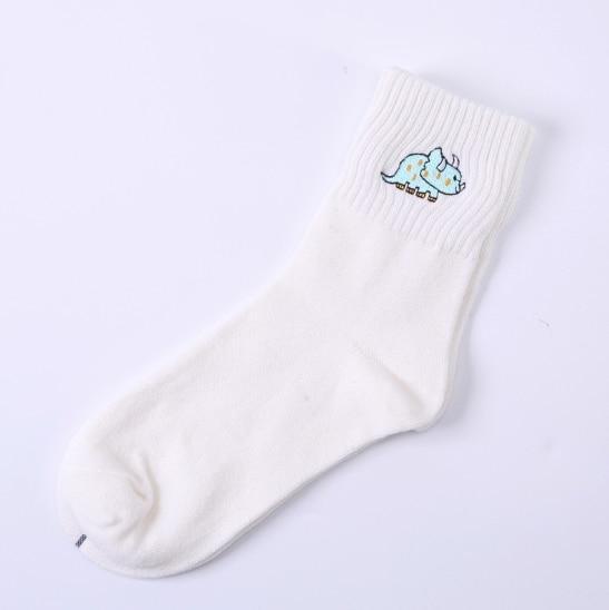 Dinosaur Embroidery Cotton Women Socks